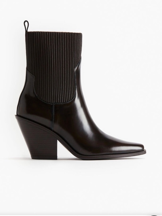 H&M Shoes - H&M Black Gloss Leather Ankle Boots with Ribbed Knit Shaft